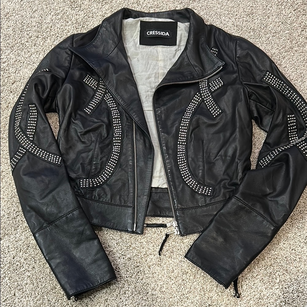 Vegan Leather Black Studded Women's Jacket